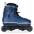 Blue roller skate with black wheels on a white background